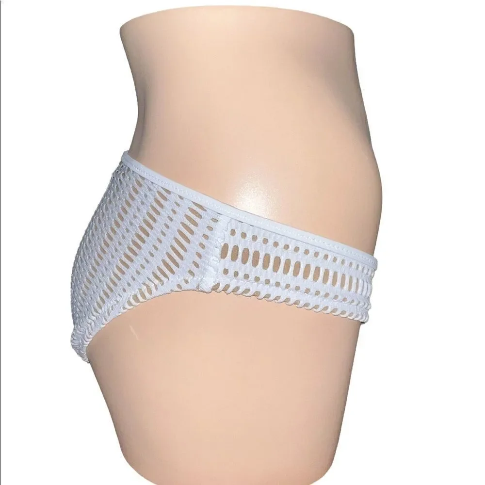 Bar III Ivory Crochet Side-Tab Hipster Bikini Swim Bottoms Extra Small NWT